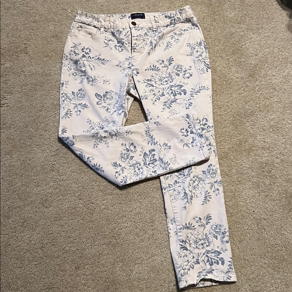 Chaps White Jeans with Blue Floral Print